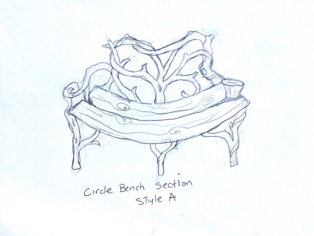 Faux bois bench section sketch