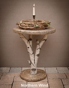 faux bois birch branch table with tree ring top