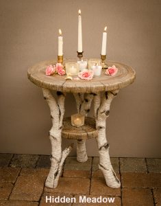 faux bois birch side table with candles