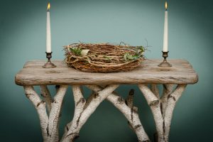 Faux bois birch table with candles