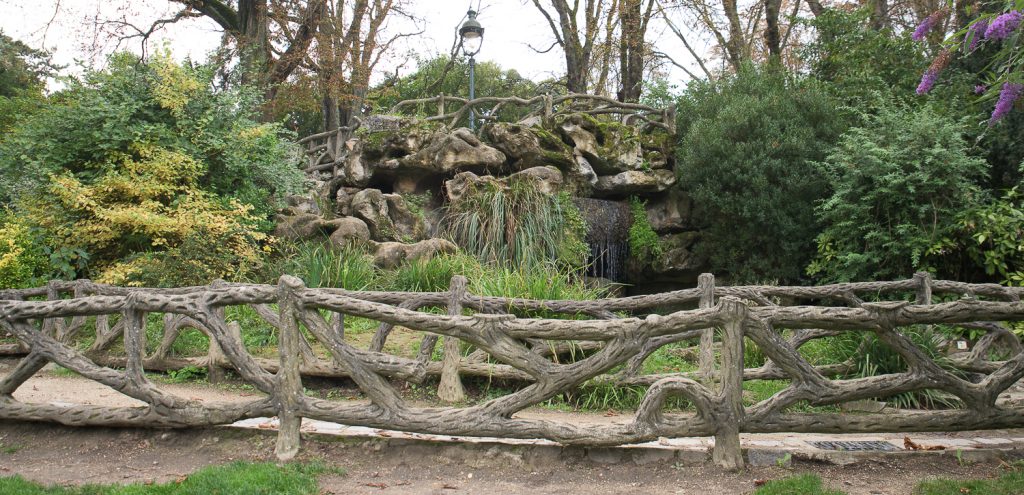 A faux bois walkway and cascade at Parc Montsouris