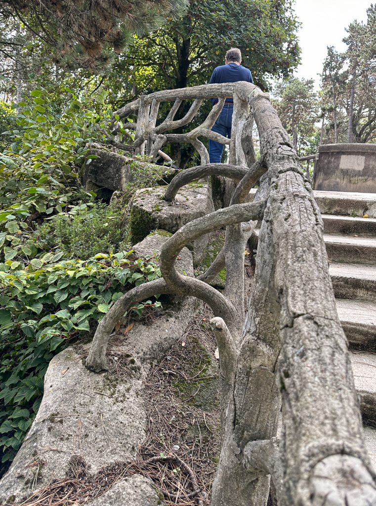 Exquisite faux bois railings built onto the stairway at Parc Montsouris